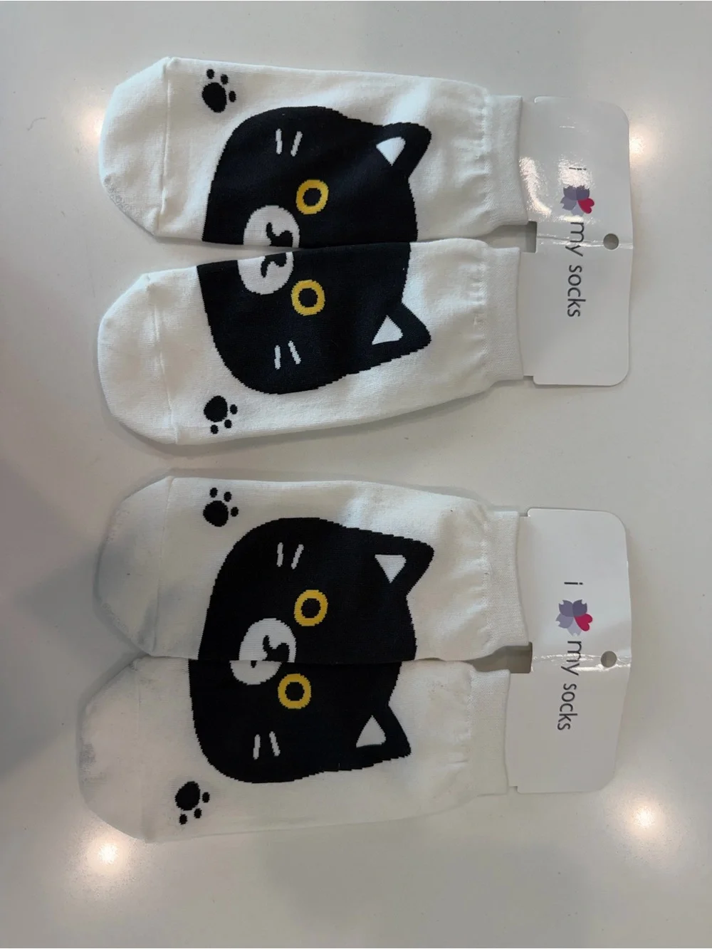 White Cat Face Ankle Socks - Cute Black Cat Design